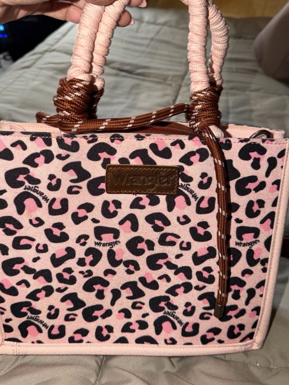 Wrangler Pink Leopard Print Tote with Brown Accents